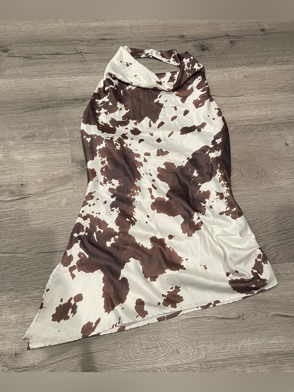 Halter Asymmetrical Top Blouse Cow Spot Print Brown Size Small Women’s By PEACH